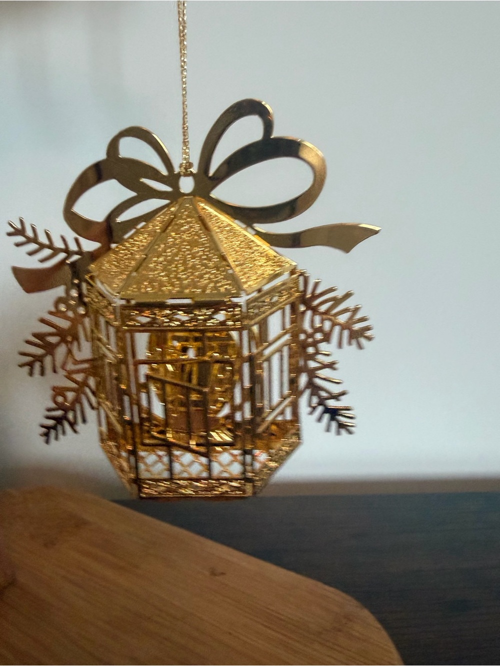 Gold Plated Bird Cage Ornament- Elegant Bow